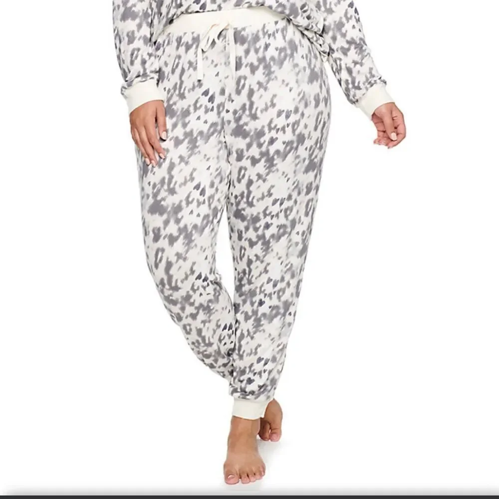 NWT Plus Size 3X Sonoma 2,Pc V-Neck Pajama Top & Pants Sleep Set Gray Leopard